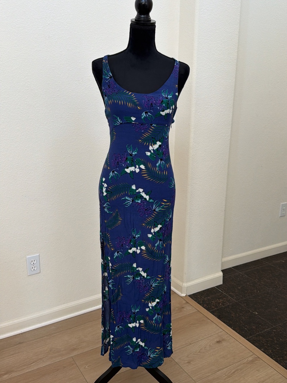For Love & Lemons Navy Floral Scoop-Neck Maxi Dress